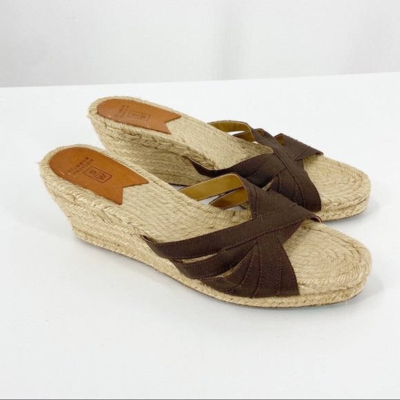 Stubbs & Wootton Espadrille Wedge Shoes Kelly Rib Sandals Brown EU 40 US 10